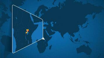 ubicación de Uganda en el mundo mapa con engrandecido mapa de Uganda con bandera. vector