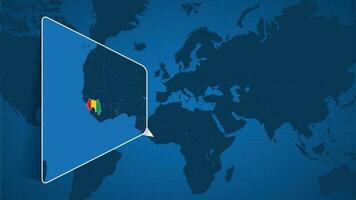 ubicación de Guinea en el mundo mapa con engrandecido mapa de Guinea con bandera. vector