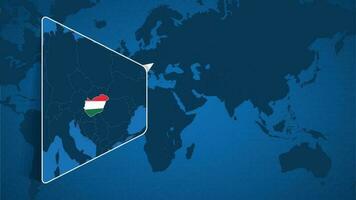 Location of Hungary on the World Map with Enlarged Map of Hungary with Flag. vector