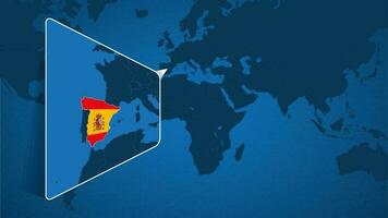 Location of Spain on the World Map with Enlarged Map of Spain with Flag. vector