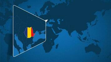 Location of Romania on the World Map with Enlarged Map of Romania with Flag. vector