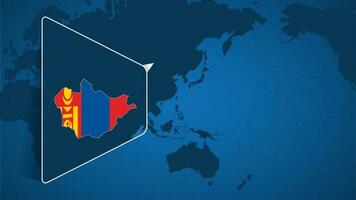 Location of Mongolia on the World Map with Enlarged Map of Mongolia with Flag. vector