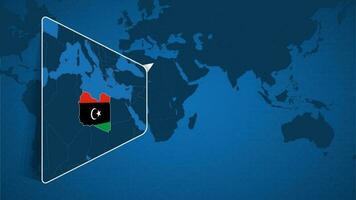 Location of Libya on the World Map with Enlarged Map of Libya with Flag. vector