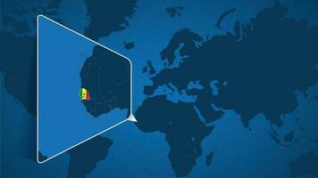 Location of Senegal on the World Map with Enlarged Map of Senegal with Flag. vector