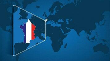 Location of France on the World Map with Enlarged Map of France with Flag. vector