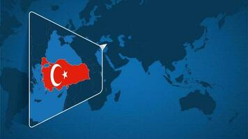 Location of Turkey on the World Map with Enlarged Map of Turkey with Flag. vector