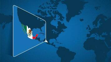 ubicación de mexico en el mundo mapa con engrandecido mapa de mexico con bandera. vector