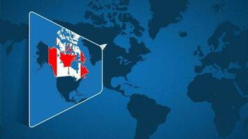 ubicación de Canadá en el mundo mapa con engrandecido mapa de Canadá con bandera. vector