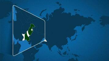 ubicación de Pakistán en el mundo mapa con engrandecido mapa de Pakistán con bandera. vector