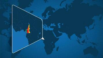 Location of Cameroon on the World Map with Enlarged Map of Cameroon with Flag. vector