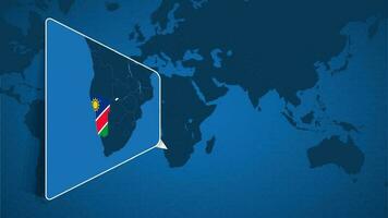 Location of Namibia on the World Map with Enlarged Map of Namibia with Flag. vector
