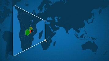 Location of Zambia on the World Map with Enlarged Map of Zambia with Flag. vector