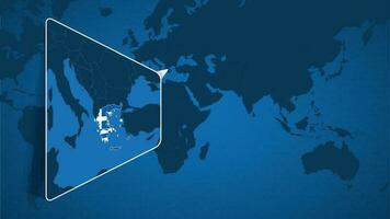 ubicación de Grecia en el mundo mapa con engrandecido mapa de Grecia con bandera. vector