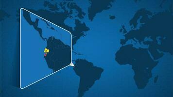 ubicación de Ecuador en el mundo mapa con engrandecido mapa de Ecuador con bandera. vector