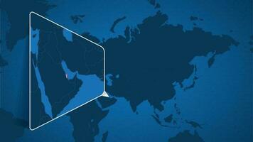 ubicación de Katar en el mundo mapa con engrandecido mapa de Katar con bandera. vector