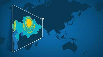 Location of Kazakhstan on the World Map with Enlarged Map of Kazakhstan with Flag. vector