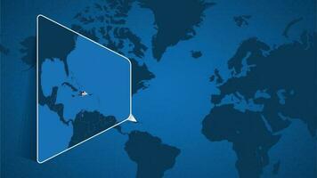 ubicación de dominicano república en el mundo mapa con engrandecido mapa de dominicano república con bandera. vector