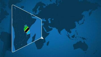 ubicación de Tanzania en el mundo mapa con engrandecido mapa de Tanzania con bandera. vector