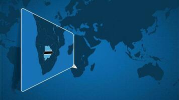 Location of Botswana on the World Map with Enlarged Map of Botswana with Flag. vector