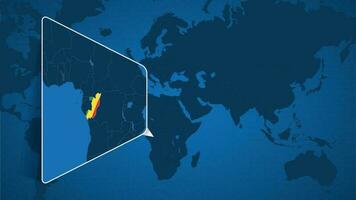 ubicación de congo en el mundo mapa con engrandecido mapa de congo con bandera. vector