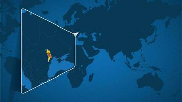 ubicación de Moldavia en el mundo mapa con engrandecido mapa de Moldavia con bandera. vector