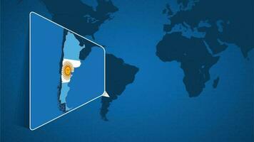 ubicación de argentina en el mundo mapa con engrandecido mapa de argentina con bandera. vector