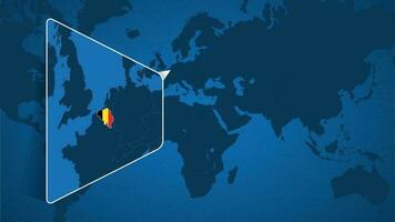 ubicación de Bélgica en el mundo mapa con engrandecido mapa de Bélgica con bandera. vector