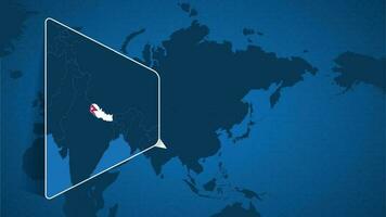 ubicación de Nepal en el mundo mapa con engrandecido mapa de Nepal con bandera. vector