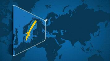 Location of Sweden on the World Map with Enlarged Map of Sweden with Flag. vector