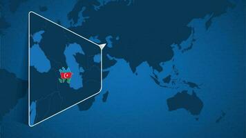 ubicación de azerbaiyán en el mundo mapa con engrandecido mapa de azerbaiyán con bandera. vector