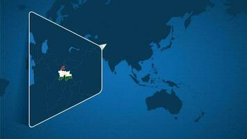 ubicación de Tayikistán en el mundo mapa con engrandecido mapa de Tayikistán con bandera. vector