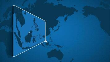 ubicación de Brunei en el mundo mapa con engrandecido mapa de Brunei con bandera. vector