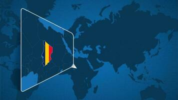ubicación de Chad en el mundo mapa con engrandecido mapa de Chad con bandera. vector