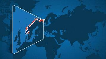 ubicación de Noruega en el mundo mapa con engrandecido mapa de Noruega con bandera. vector