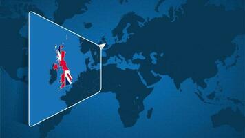 Location of United Kingdom on the World Map with Enlarged Map of United Kingdom with Flag. vector