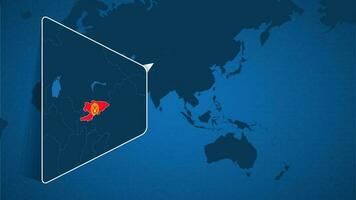 ubicación de Kirguistán en el mundo mapa con engrandecido mapa de Kirguistán con bandera. vector