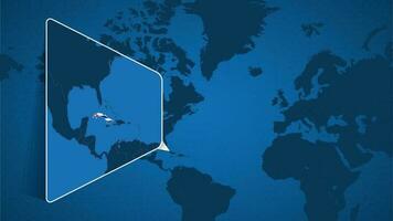 Location of Cuba on the World Map with Enlarged Map of Cuba with Flag. vector