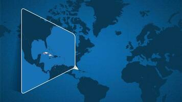 ubicación de Cuba en el mundo mapa con engrandecido mapa de Cuba con bandera. vector