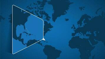 ubicación de el bahamas en el mundo mapa con engrandecido mapa de el bahamas con bandera. vector