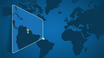 ubicación de Guayana en el mundo mapa con engrandecido mapa de Guayana con bandera. vector