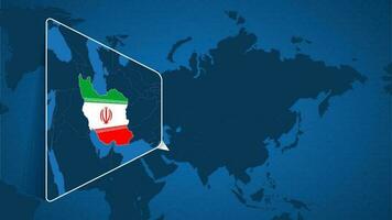 Location of Iran on the World Map with Enlarged Map of Iran with Flag. vector