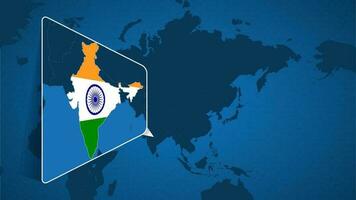 ubicación de India en el mundo mapa con engrandecido mapa de India con bandera. vector