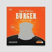 Super delicious hot and spicy burger social media post template vector