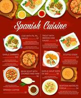 Español comida menú, España cocina platos, tapas vector