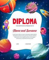 Kids diploma, fantastic universe, galaxy planets vector