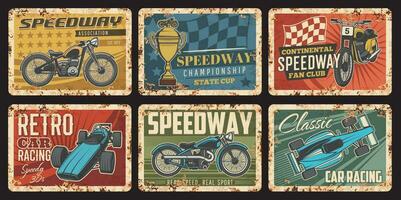 Race car, motorcycle, kart, flag vintage banners vector