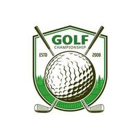 golf deporte icono con cruzado clubs, vector emblema