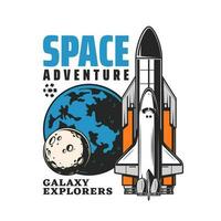 Space shuttle, spaceship and planets vector icon