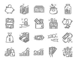 Cash money coins icons, payment credit and wallet vector