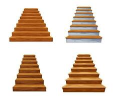 Cartoon isolated wooden, stone stairs, staircase vector